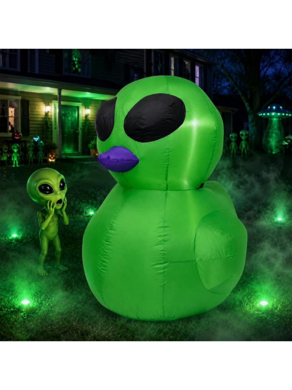 4FT Inflatable Alien Duck Halloween Decoration with LED Lights for Outdoor Fun